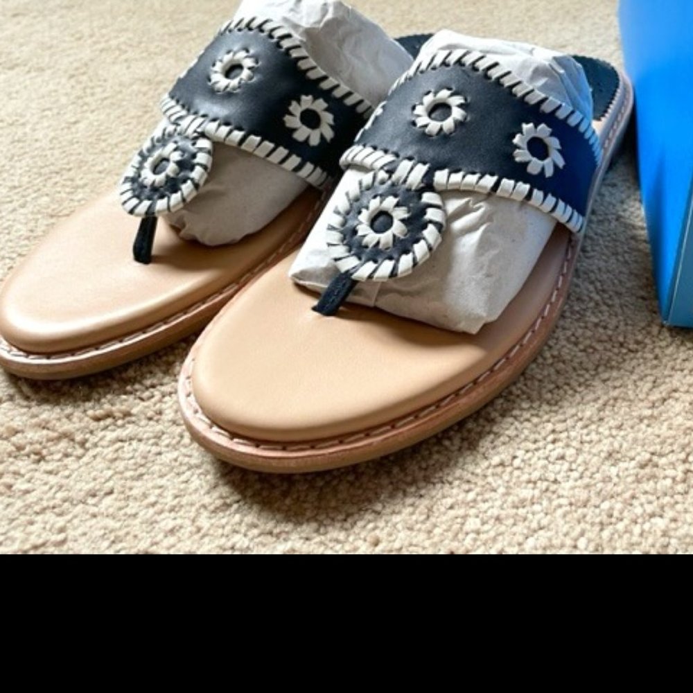 Jack Rogers Heritage Jacks II flat sandal size 8 navy/white
